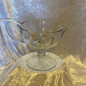 Clear Glass  gravy Bowl with Handle, w/ a Ladle double pour, made in Romania.